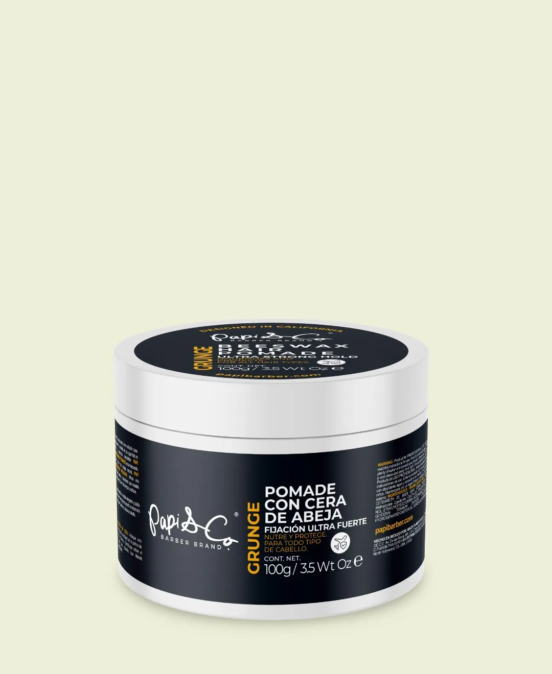 Grunge Beeswax Pomade de Papi & Co, pomada con cera de abeja y fijación ultra fuerte para peinados definidos y control total.